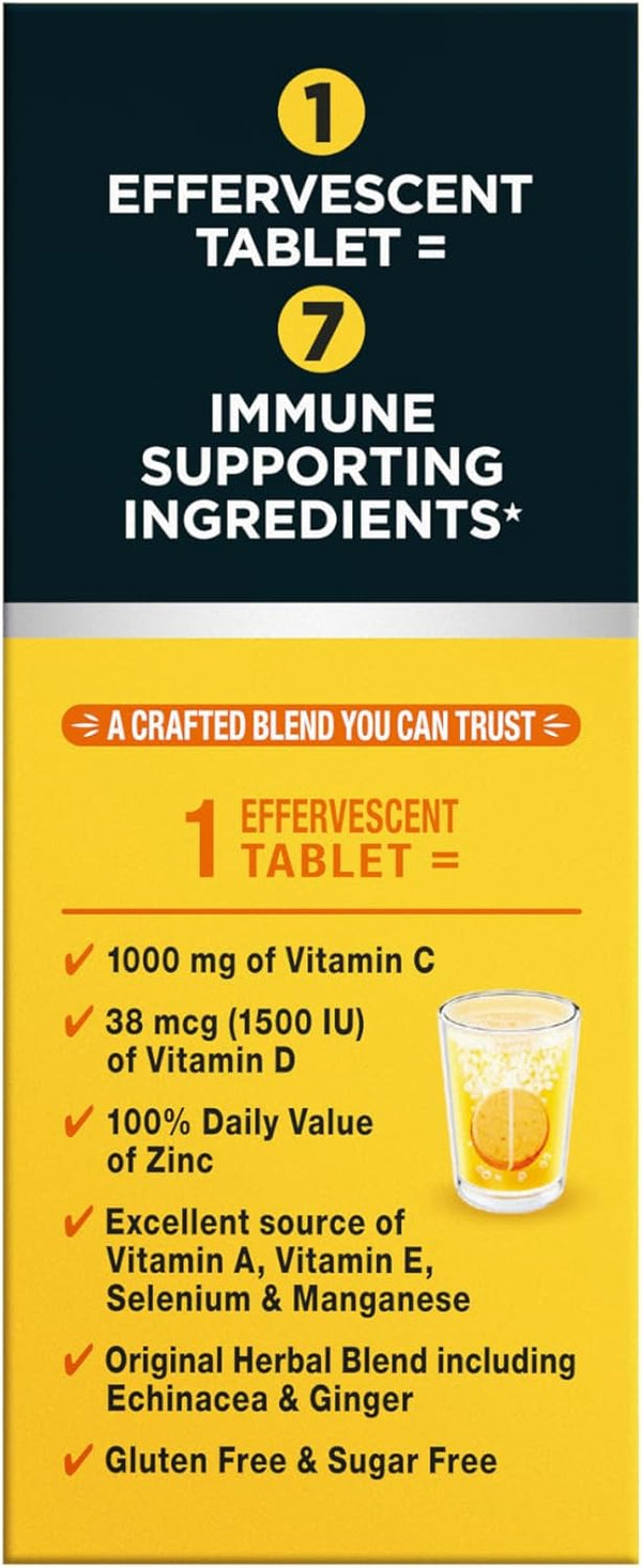 Airborne Vitamin C 1000Mg (Per Serving) - Zesty Effervescent Tablets, Gluten-Free Immune Support Supplement, Echinacea & Ginger, Orange, Citrus,