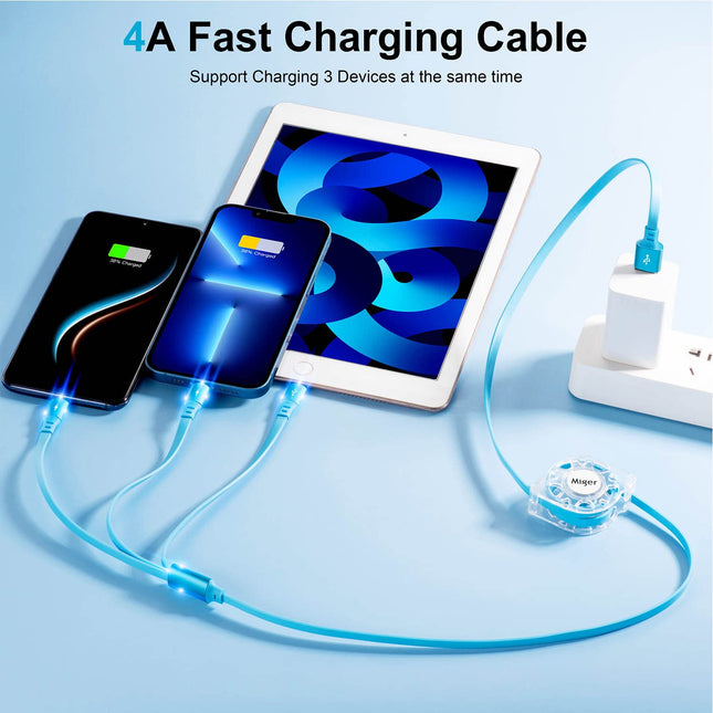 USB C Multi Fast Charging Cable 4A [2Pack/4Ft] Retractable Multi Charger USB a to Type C/Lightning/Micro USB Ports 3 in 