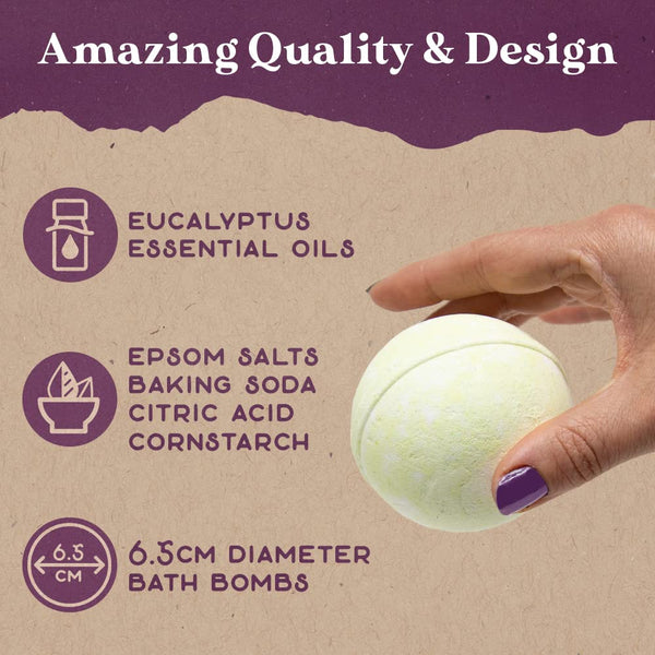 Purple Canyon Eucalyptus Bath Bombs for Women | Energizing Mint and Eucalyptus Bath Bomb with Natural Essential Oils | Gift Set of 6