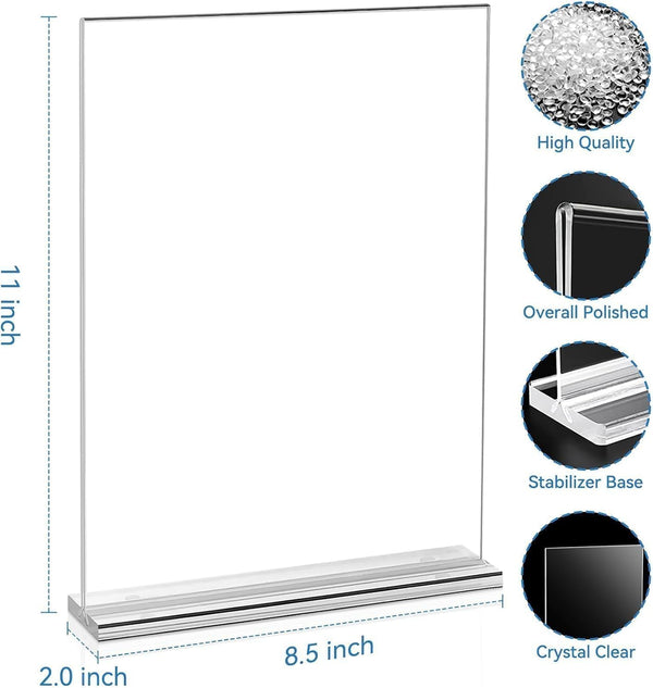 EHWINE Acrylic Sign Holder 8.5 x 11, 10 Pack Double-Sided Stand up Table Top Sign Holders, Clear Acrylic Picture Frame Menu Flyer Paper Holder