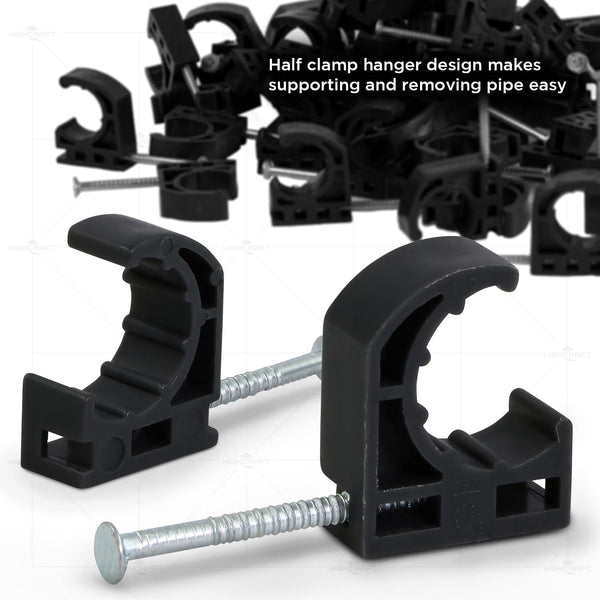 Highcraft ID234x50 Half Clamp with Nail For Pex Tubing Pipe Support, 1/2 in, Black 50 Pack Hook 1/2 in.