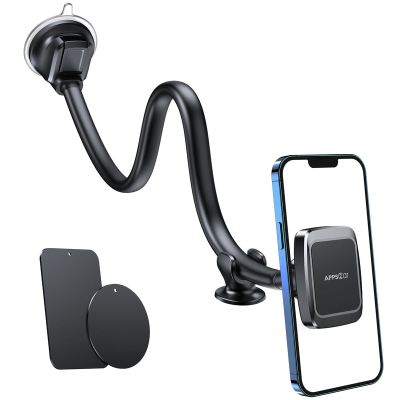 Apps2Car Magnetic Phone Holder Mount with 13-Inch Flexible Long Arm & 6 Strong Magnets, Anti-Shake Holder for Truck Windshield Dashboard, Suction