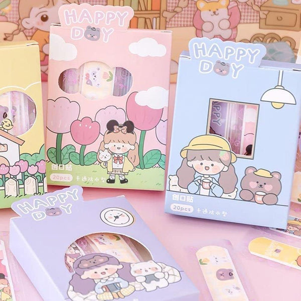20 Pcs/Box Adhesive Bandages, Random Color Waterproof Band Aid, Cute Kids Bandages, Elastic Sticker,Cartoon Aid Patches Random Styles Adhesive