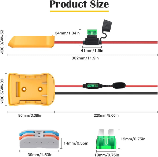 2 Packs Power Wheel Adapter for Dewalt 20V Battery Adapter Power Wheel Battery Converter Kit with Fuses & Wire Terminals, 12AWG Wire, Power