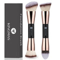 KINGMAS Foundation Makeup Brushes, 2Pcs Premium Double-Ended Makeup Brush (Flat/Angled/Angled Round/Tapered Top) for Buffing Liquid, Cream,