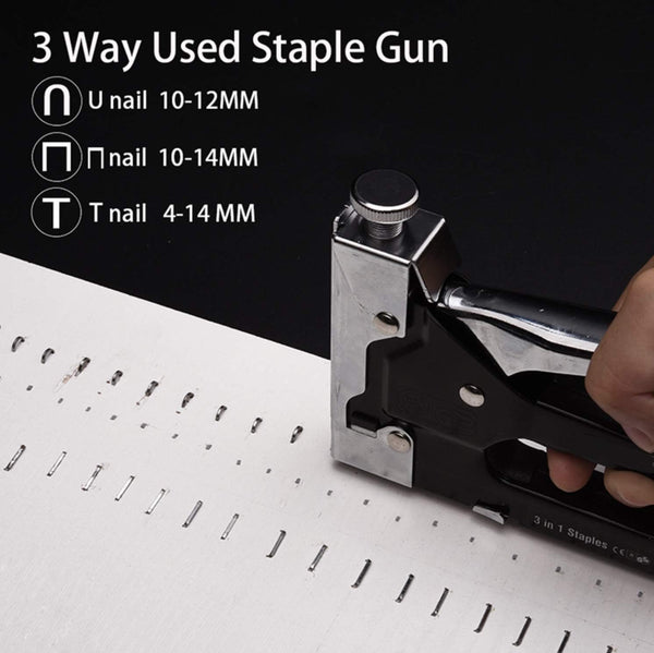 Edward Tools Pro 3 in 1 Heavy Duty Staple Gun with 600 Staples - for Upholstery, Wood, Garden, Wire, Furniture, Roofing - D,U,T Type Staples -