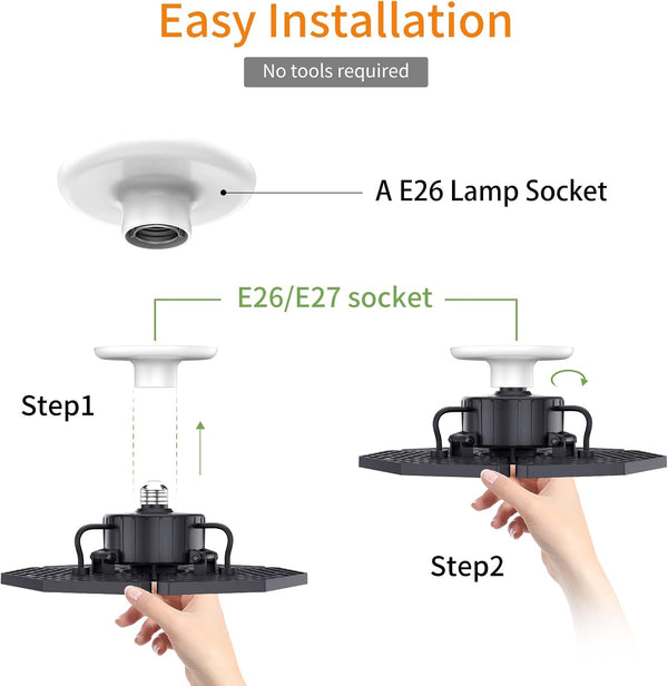 KERNOWO LED Garage Lights, 140W 18500 Lumens Garage Ceiling Lighting, 6000K Daylight with Deformable Three Panels Light Fixture E26/E27 Triple
