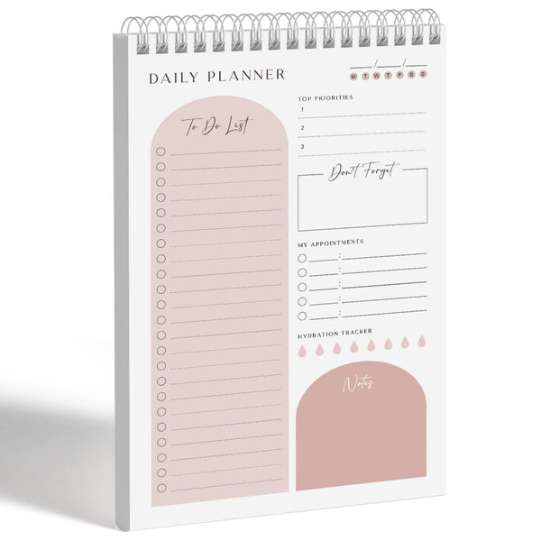 Daily Planner To Do List Notepad 60 Undated Pages,Coral,Twin-ring Spiral Bindling 6x9 Inch Desktop Daily Planning Notepad with Protective