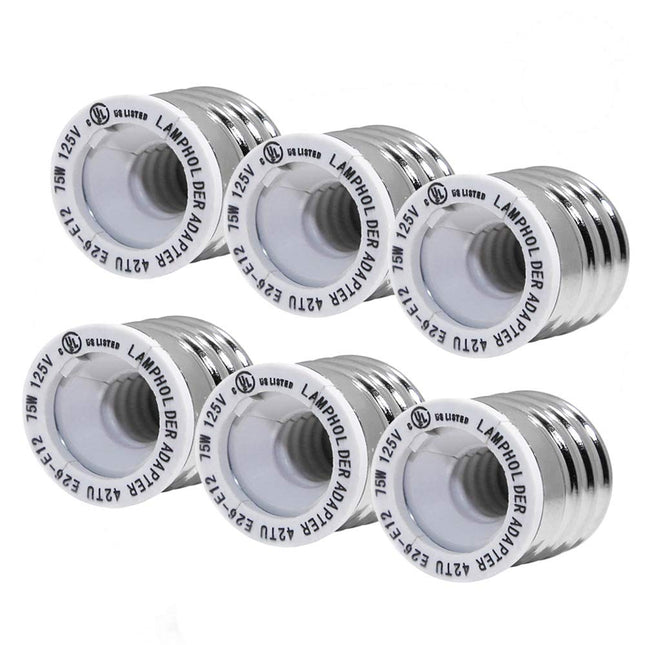 (6-Pack) SpiritLED E26 E27 to E12 Socket Adapter,UL Listed Medium Screw E26 to Candelabra Screw E12 Light Bulb Socket Adapter Converter Reducer