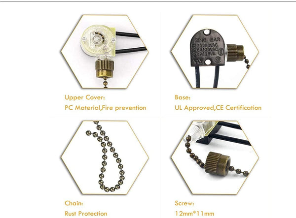 Ceiling Fan Light Switch Zing Ear Pull Chain ZE-109 Fan Light Switch, On-Off Speed with Pull Chain Compatible with Ceiling Fans, Lamps and Wall