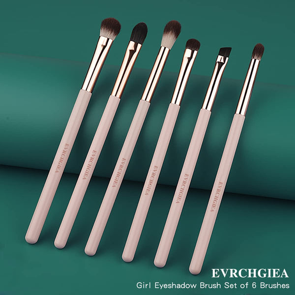 Eye Makeup Brush Set, 6 Pcs Professional Blending Eyeshadow Makeup Brushes for Concealer Eyebrows Eyeliner, Soft Hairs & Wood Handle Baby Pink 6pcs