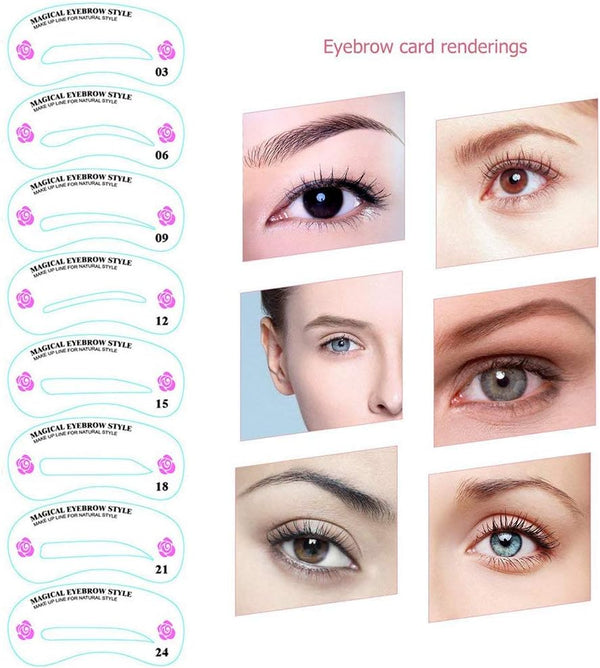 24 PCS Eyebrow Shaping Stencils, Kalolary Eyebrow Grooming Stencil Kit | Shaping Templates DIY Tools for Eyebrows Shaping