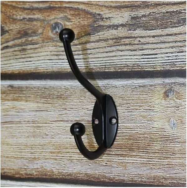 ZEYU Wall Hooks,10Pcs Coat Hooks Hardware Towel Hooks for Hanging Coats Double No Rust Black Robe Hooks Wall Mounted with Screws for Key, Towel,
