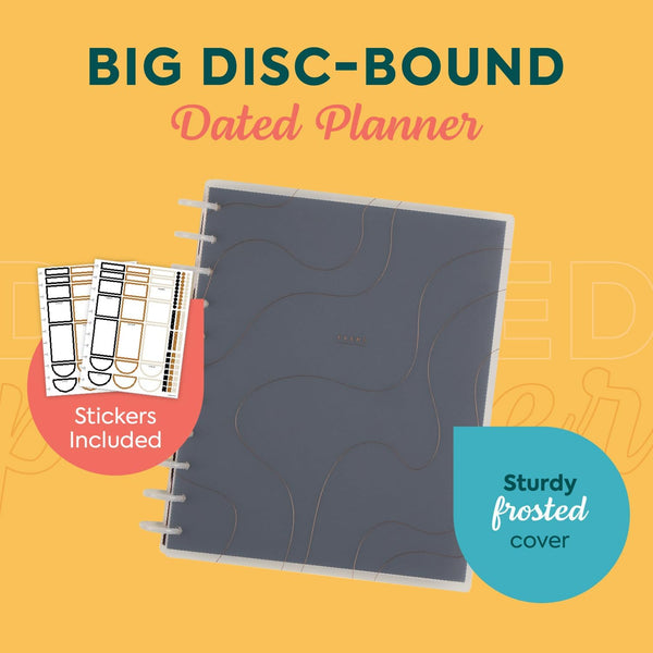 Happy Planner Disc-Bound Academic Planner July 2025 - June 2026 Daily, Weekly and Monthly - 3 Bonus Months, Big Size, Horizontal Layout, Onyx &