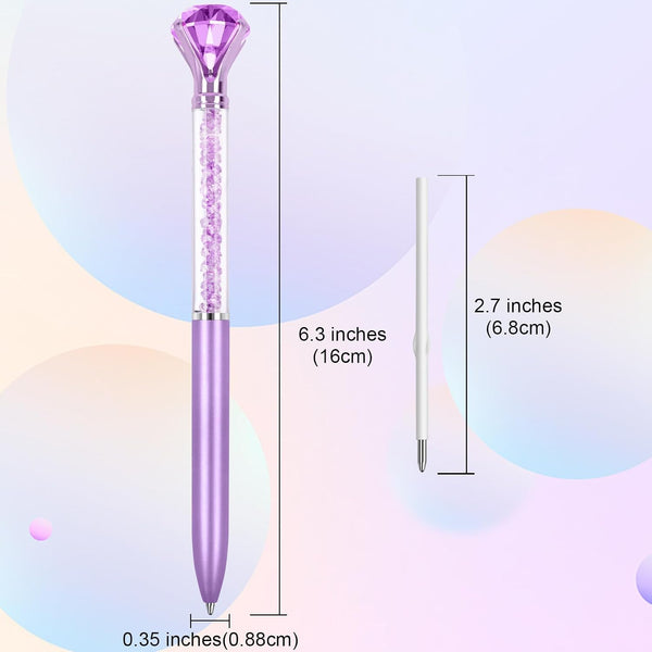6 Diamond Pens with Crystal Top, Bulk with Black Ink Refill, for Office, School, Home