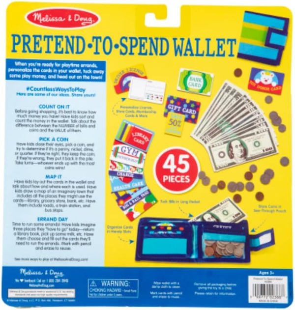 Melissa & Doug Pretend-to-Spend Toy Wallet With Play Money and Cards (45 pcs), Blue - FSC Certified