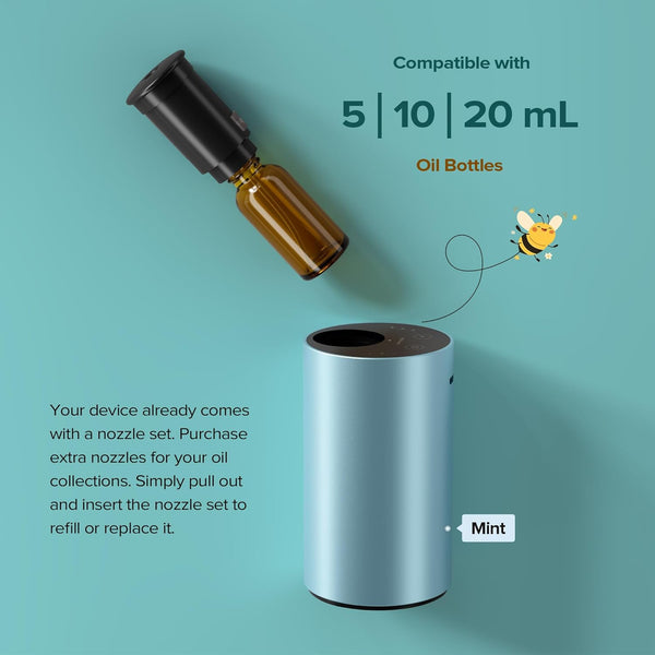 Waterless Essential Oil Diffuser for Home Aromatherapy Scent Diffusers with 3 Countdown Timer Settings or Timer-Off, 3 Mist Levels for Car Room