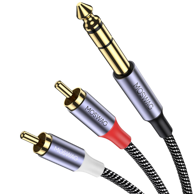 MOSWAG 1/4" to RCA Audio Cable, Quarter inch TRS to RCA Audio Cable 6.35mm Stereo Jack to Dual RCA Insert Cable Y Splitter Cable-3.3FT 3.3 ft Black