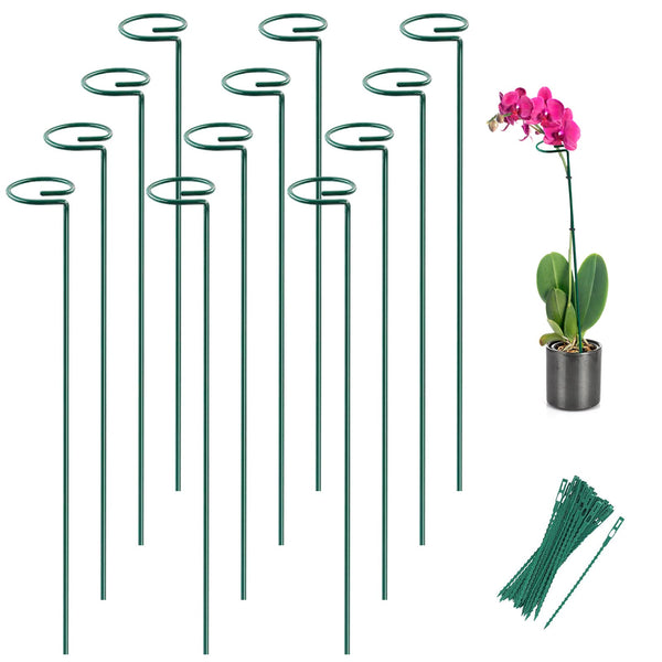 12 Pack 16 Inch Metal Plant Support Stakes for Outdoor Plants and Flowers | Plant Support Sticks, Includes 24 Twist Ties, For Peony, Amaryllis,