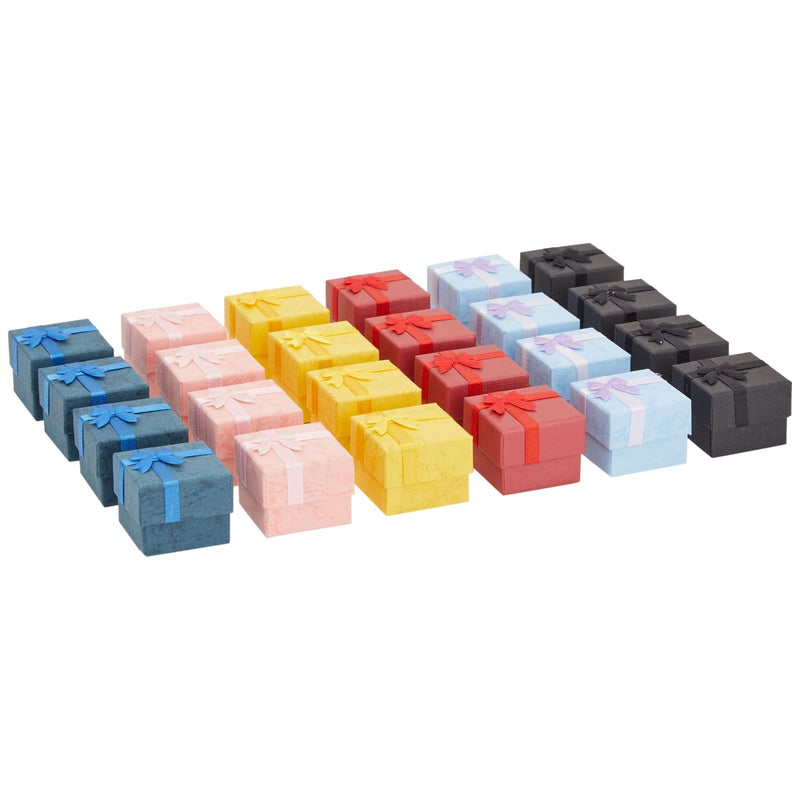 Juvale Ring Boxes Bulk Set - 24-Pack Multi-Color Square Cardboard, 1.6 x 1.2 x 1.6 In - Mini Gift Box with Lid & Bow for Rings & Jewelry 24 Count