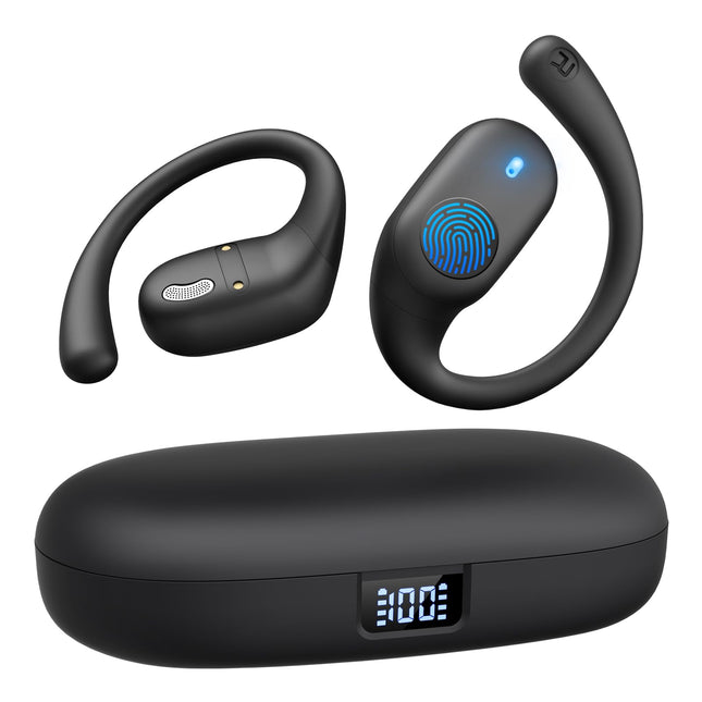 Open Ear Headphones, Bluetooth Headphones 5.3 Sports with Smart Digital Display, 36H Playtime, IP54 Waterproof, Wireless