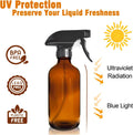 LANBEAUTIFY 8oz Amber Glass Spray Bottles - 2 Pack Empty Refillable Bottles for Cleaning, Hair Care, Essential Oils, Plants - Includes Durable