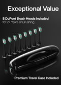 Aquasonic Black Series Ultra Whitening Toothbrush â ADA Accepted Electric Toothbrush- 8 Brush Heads & Travel Case â 40,000 VPM Electric Motor &