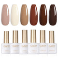 GAOY Nude Brown Fall Gel Nail Polish Set, 6 Colors White Beige Dark Tan Taupe Soak Off UV Light Cure Gel Polish Kit for Salon and Nail Art DIY at