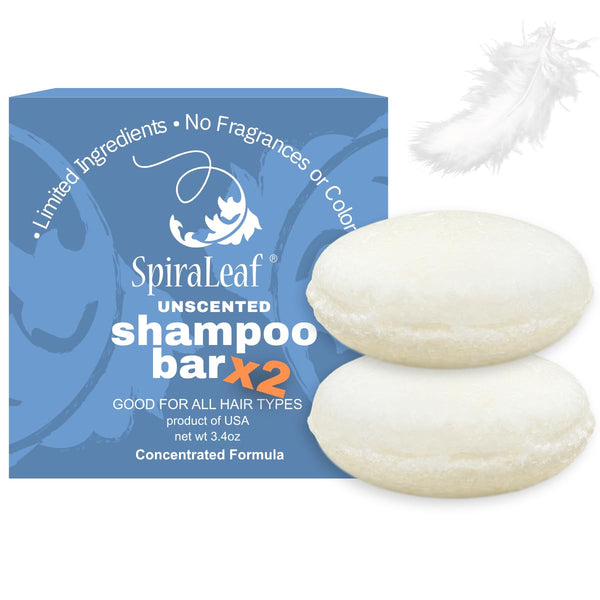 Spiraleaf Whiff Shampoo Bars, X2 Savings, Unscented: Limited Ingredients, No Scents or Colorings; Concentrated Formula, Made USA