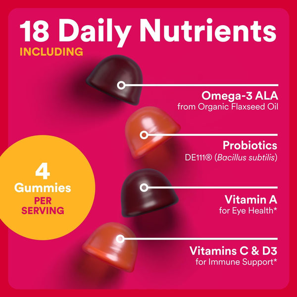 Smartypants Organic Women'S Multivitamin Gummies: Biotin, Probiotics, Methylfolate, Omega 3 (ALA), Vitamin D3, C, Vitamin B12, B6, A, K & Zinc,