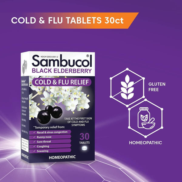Sambucol Cold and Flu Relief Tablets - Quick-Dissolving - 30 Count 30 Count (Pack of 1)