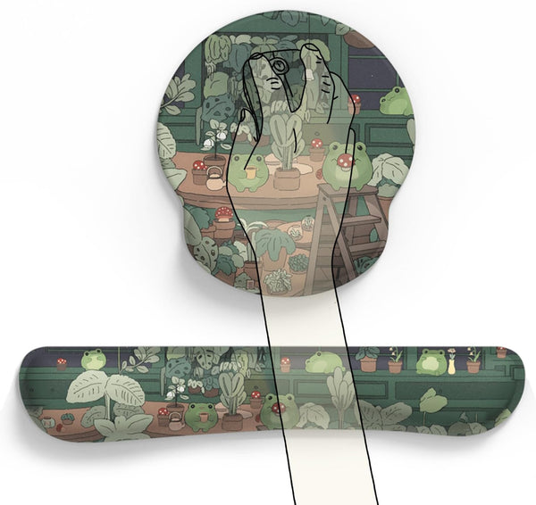 Cute Frog Mouse Pad with Wrist Rest Kawaii Green Decor Pain Relief Mat, Ergonomic Mouse Pad for Desk Computer Keyboard Laptop, Desk Decor Office