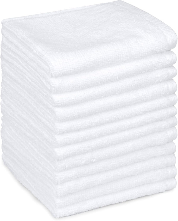 Amazon Basics Cotton Washcloths, Lightweight Quick-Dry, Absorbent Face and Body Towel Set, 12" x 12", White, 12-Pack Washcloth (Pack of 12) 12