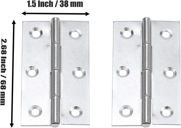 Mcredy Stainless Steel Cabinet Door Hinges 3 Inch, Silver, 12 Pcs | Folding Interior Door Hinges for Wooden Box, Effortless Operation, Easy