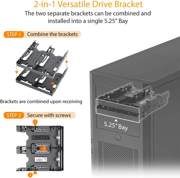 ICY DOCK 4 x 2.5” HDD / SSD Bracket Mount Kit Adapter for 5.25” Drive Bay - FLEX-FIT Quattro MB344SP 4 x 2.5"