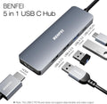 BENFEI USB C Hub 5-In-1 with 4K Hdmi(Certified), 100W Power Delivery, 3 USB-A, Silicone Cable, Aluminum Case Compatible with Macbook Pro/Air, Ipad
