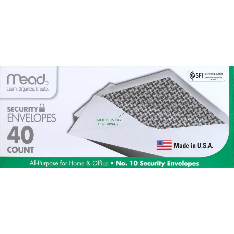 Mead 0 Envelopes, Letter Size, 4-1/8" x 9-1/2", Security Printed Lining for Privacy, Gummed Closure, Windowless, White All-Purpose for Home &