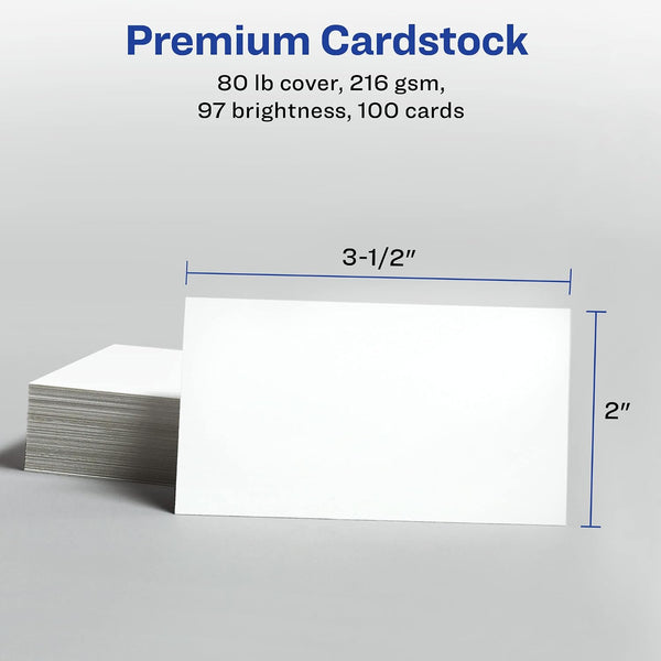 Avery Printable Business Cards with Sure Feed Technology, 2" x 3.5", White, 100 Blank Business Cards, Inkjet Printer Paper (28371) 2 x 3.5 inches