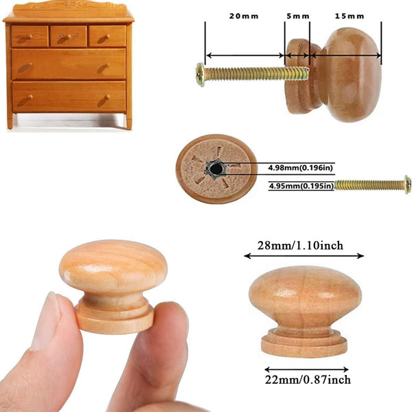 20Pcs Unfinished Wood Drawer knobs Pulls Finished, 33mm Round Mushroom Shape Wooden Cabinet Knobs Drawer Pulls Handles