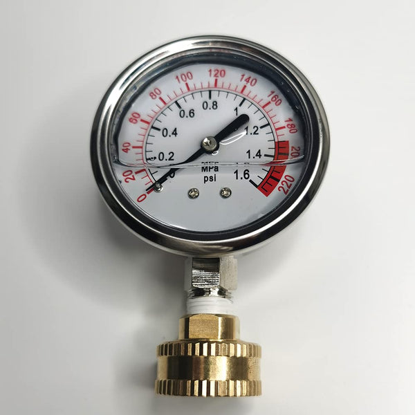 Stainless Steel 304 Liquid Filled Water Pressure Test Gauge,0-220psi, 2-1/2" Dial Display,Oil Gauge.Female 3/4" GHT Garden Hose Thread.