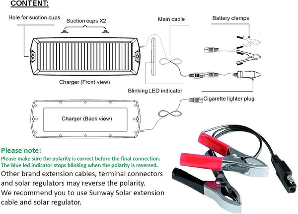 Sunway Solar Solar Car Battery Trickle Charger & Maintainer 12V Solar Panel Power Kit Portable for Car Automotive RV Marine Boat Motorcycle Truck