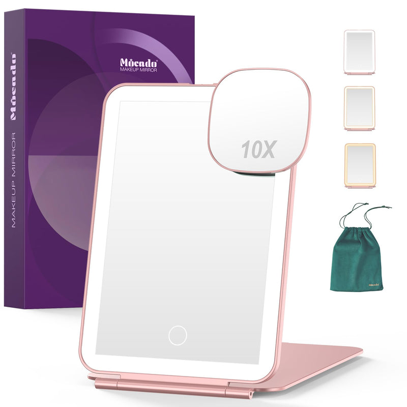 LED Foldable Travel Makeup Mirror - 5X7 Inches 3 Colors Light Modes USB Rechargeable Touch Screen, Portable Tabletop Cosmetic for Travel,