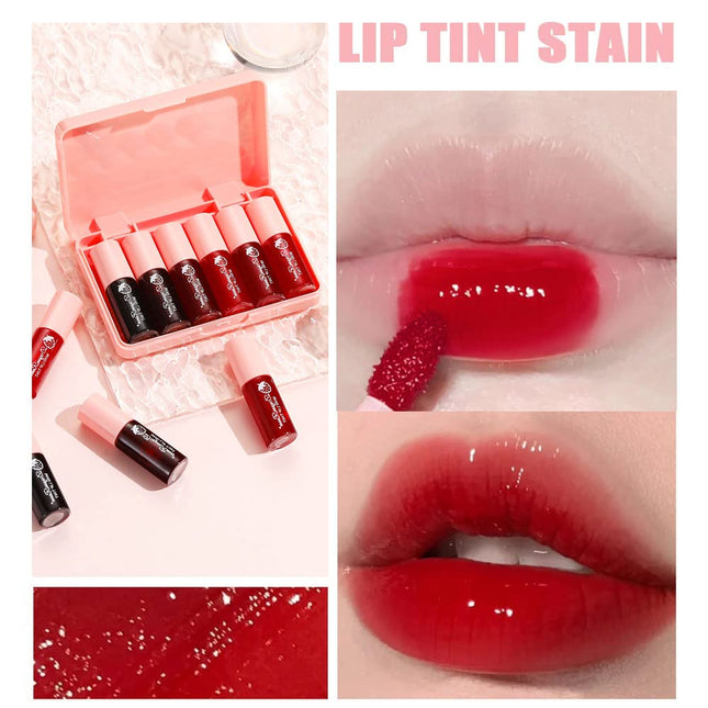 6 Colors Lip Tint Stain Set, Korean Velvet Watery Lip Stain Moisturizing Mini Liquid Lipstick, Multi-Use Lip and Cheek T