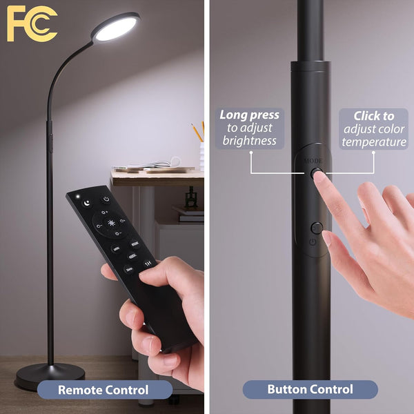 luckystyle Floor Lamp,Super Bright Dimmable LED Lamps for Living Room, Custom Color Temperature Standing Lamp with Remote Push Button, Adjustable