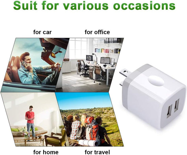 USB Plug, USB Wall Charger 3 Pack, Gigreen Dual Port Electrical Plug Wall Outlet Charger Cube 5V 2.1A Charging Block Compatible Iphone 16 15 14 13