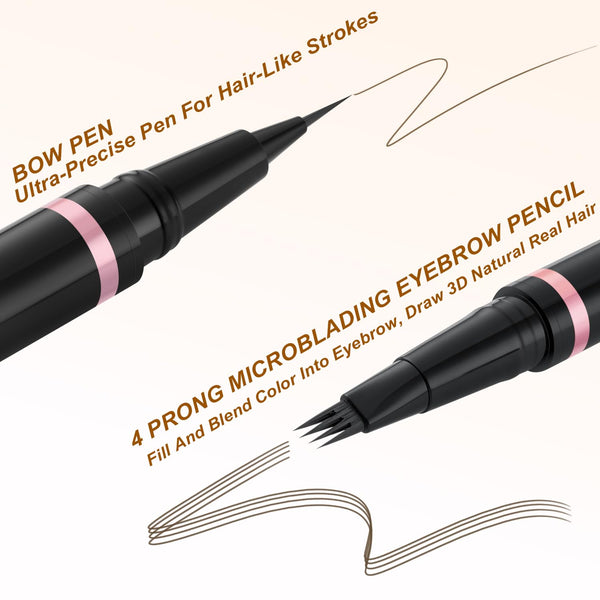 Eyebrow Pencil, 2-in-1 Waterproof Eyebrow Pen with 4 Tip Brow Pen and Ultra-Precise Brow Pencil, with Dual-ended Eyebrow Brush, Eyebrow Makeup for