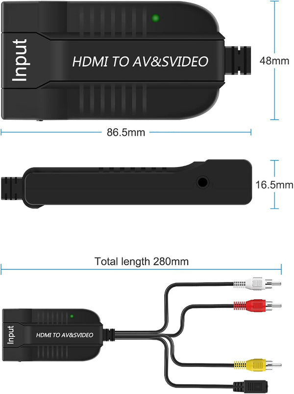 1080p HDMI to Male AV/S Video Adapter S-Video,HDMI2AV+S CVBS Video Converter, HDMI to Male AV&S Video RCA HDMI2AV Converter 1080P HD Video