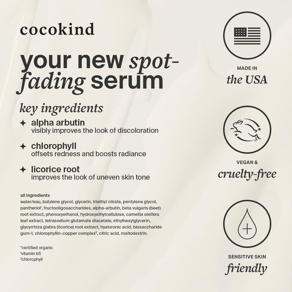 Cocokind Chlorophyll Discoloration Serum, Sensitive Skin Friendly Spot Fading Serum to Target Spots, Uneven Tone, and Redness, 1 fl oz 1 Fl Oz