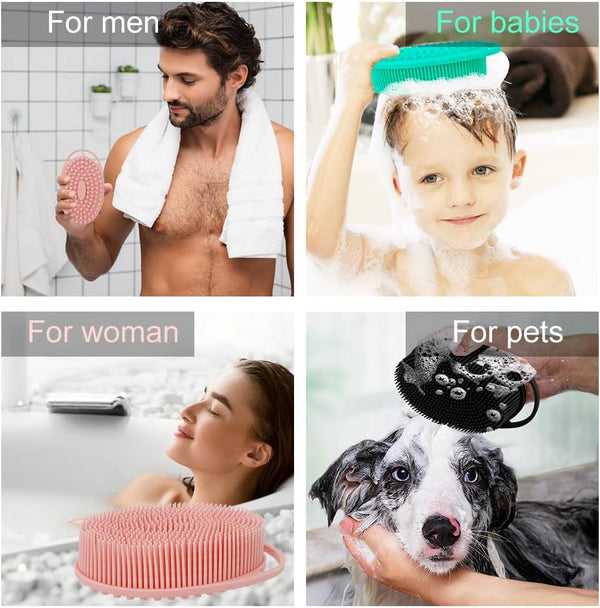 3 Pack Silicone Body Scrubber, Silicone Loofah Exfoliating Soft Body Scrubber, Silicones Body Brush Bath Shower Scrubber for Body, 2 in 1 Bath and