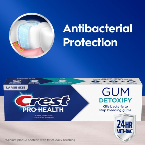 Crest Pro-Health Gum Detoxify Antibacterial Fluoride Toothpaste, 4.8 oz 3 Pack, Enamel and Gum Repair, Cavity Protection, Deep Clean, Plaque